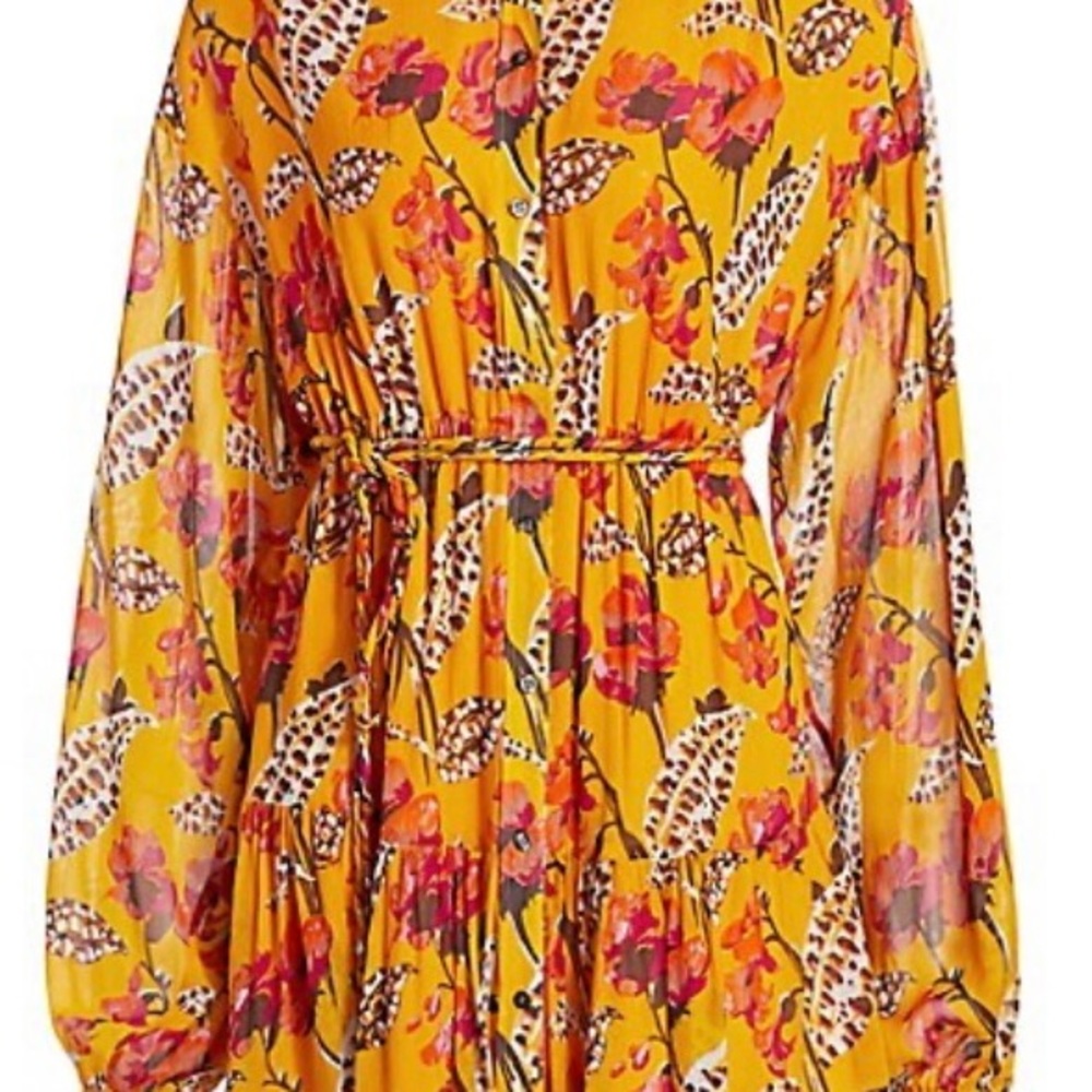 A.L.C. Jen Silk Floral Yellow Dress Size 12 - Picture 13 of 15